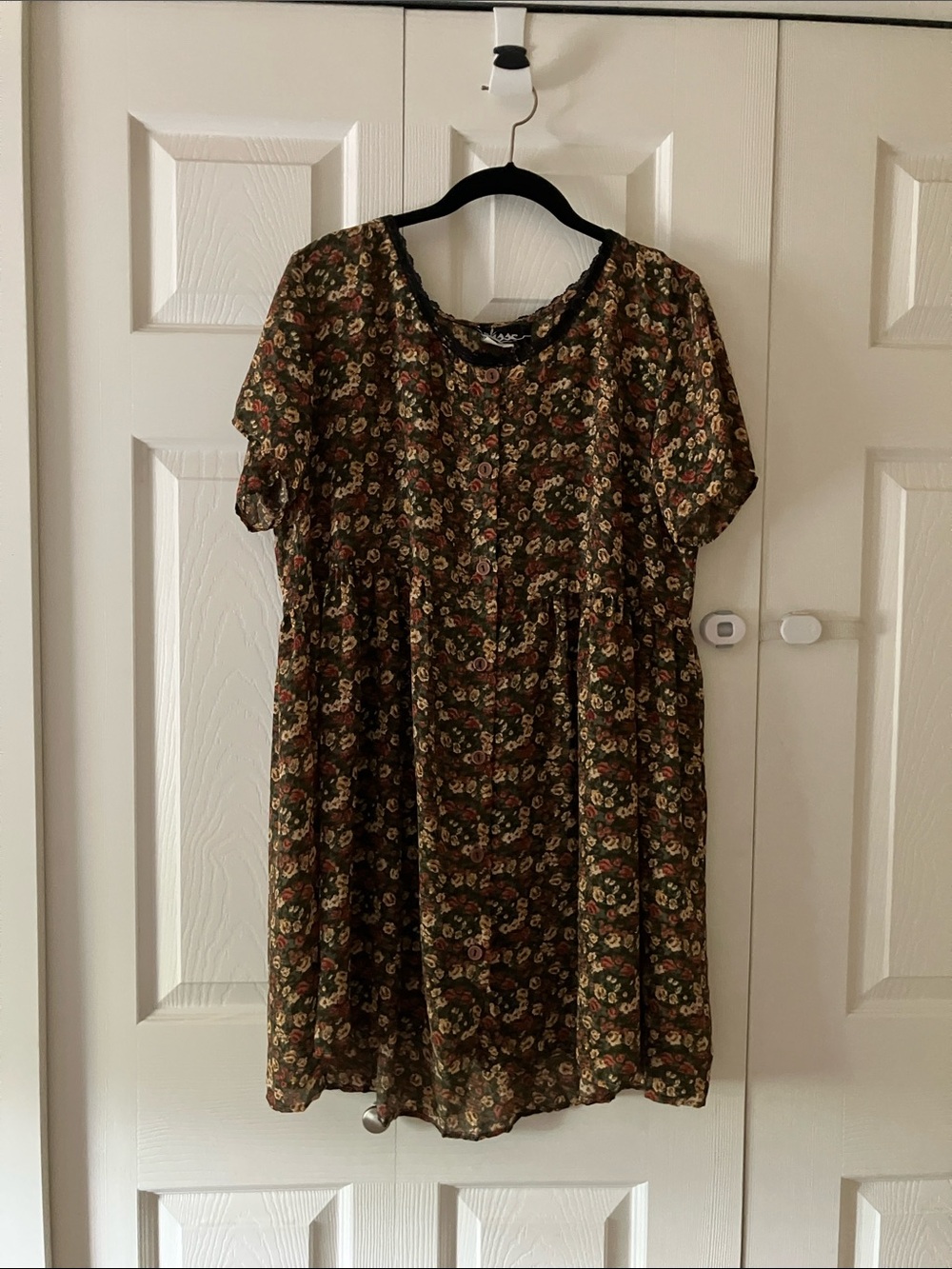 Ellesse Olive Floral Slip Top with Rust and Cream Accents